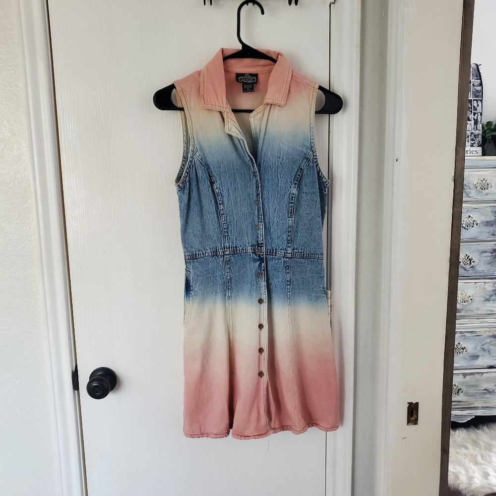 Angie Dipped Tie Dye Denim Dress Small